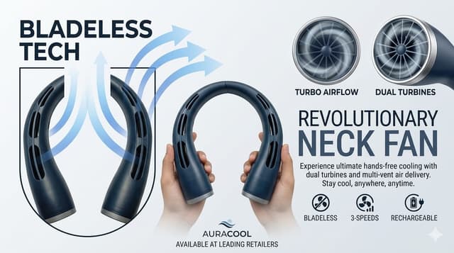 Bladeless Neck Fan – ব্লেডলেস নেক ফ্যান – ডুয়াল টারবাইন রিচার্জেবল পোর্টেবল ফ্যান