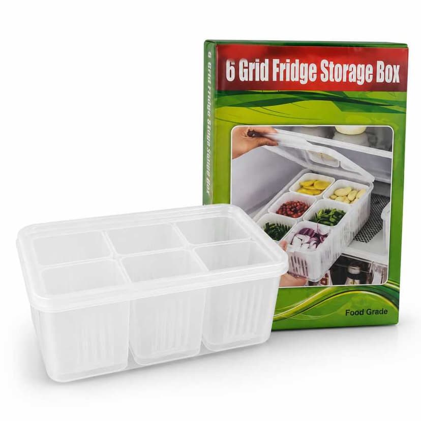 Refrigerator Storage Box 6 Grid Food Vegetable Fruit Storage Box Fridge Organizer Drain Basket