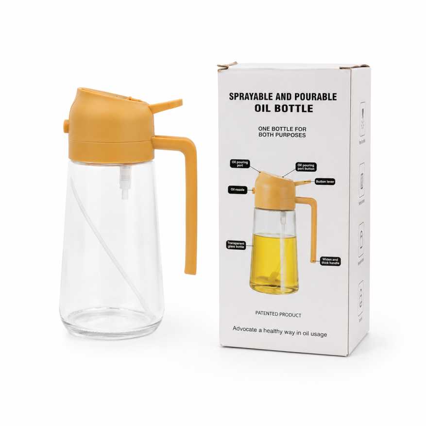 2 in 1 Glass Oil Spray Bottle 470ml Large Capacity Oil Sprayer Sauce Olive Oil Dispenser for Cooking Salads BBQ Grilling Baking