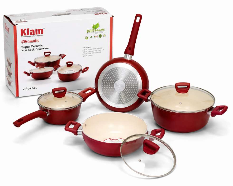 Kiam 7 Piece Ceramic Coating Granite Non Stick Cookware Set (Induction Cooker Supported)