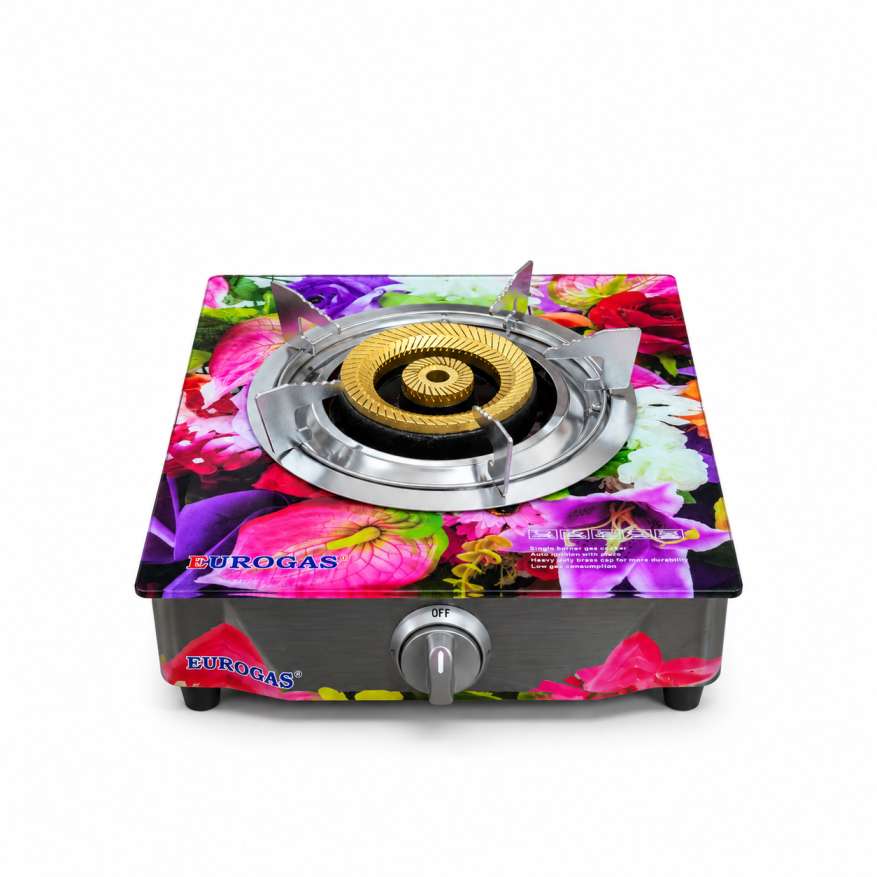 EUROGAS Premium Single Burner Glass Gas Stove (Floral Edition)