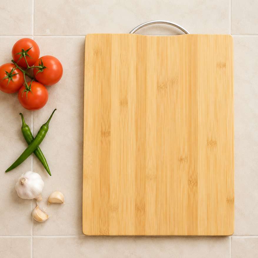 Premium Bamboo Cutting Board with Steel Handle | Eco-Friendly Kitchen Chopping Board