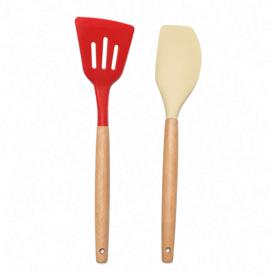 Premium Silicone & Wooden Spatula Duo